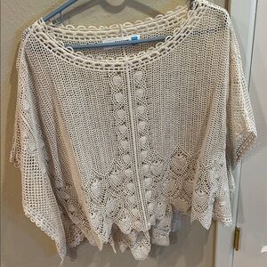 Sparrow Beige Crochet Knit Top bat wing arms size M/L